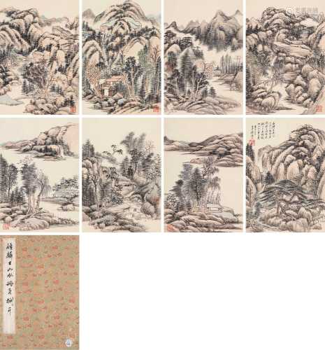 顾麟士 庚子（1900）年作 山水册 册页 （八开） 设色纸本