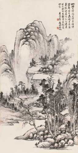 吴待秋 庚辰（1940）年作 溪山幽居 立轴 水墨纸本
