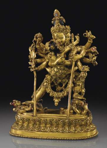 约十六世纪 尼泊尔 鎏金铜合金胜乐金刚立像
