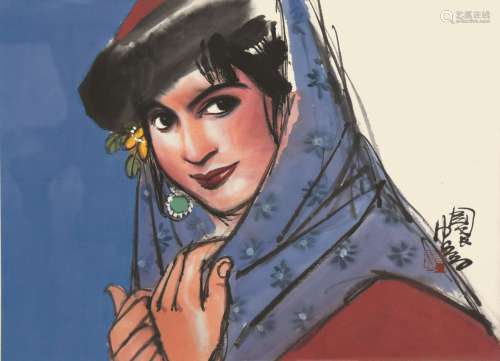 史国良 新疆女 纸本镜框