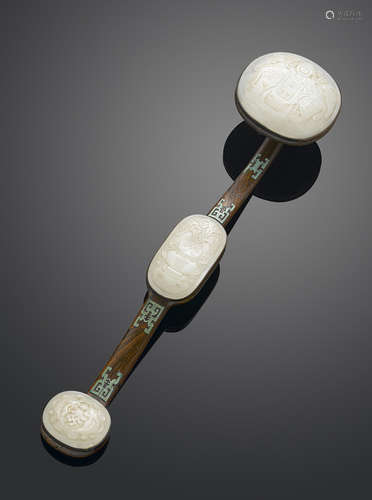 A jade and hardwood ruyi scepter 19th century