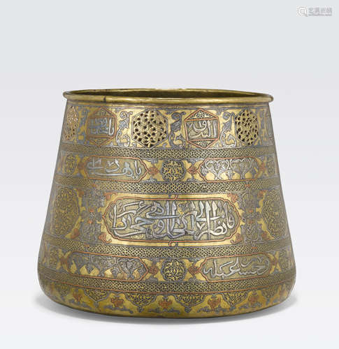 A Mamluk Revival silver and copper inlaid brass basin Egypt or Syria, circa 1880