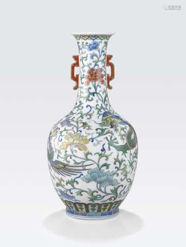 A doucai decorated dragon and phoenix vase Jiaqing mark, 19th century