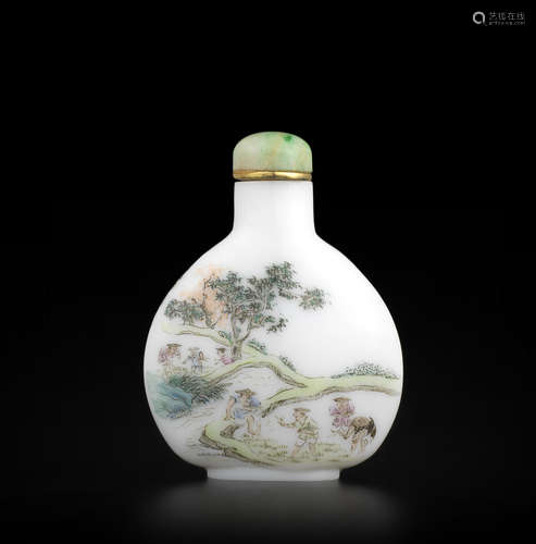 An enameled milky-white glass bottle 19th century