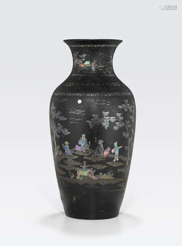 A black lacquered porcelain vase with mother-of-pearl inlay Late Qing dynasty