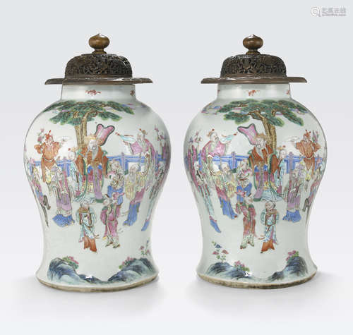 A pair of famille rose enameled ginger jars 19th century