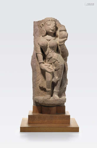 A carved red sandstone figure of a celestial Western India, circa 13th century