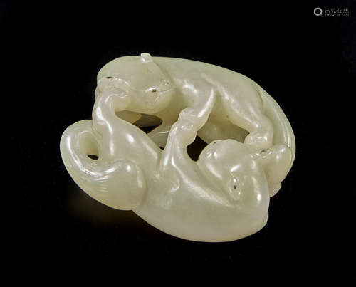 A smalle jade carving of two cats 19th century