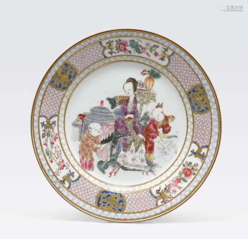 A famille-rose enameled 'ruby-back'  dish 18th century