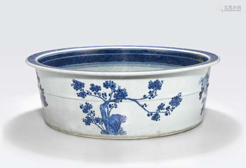 A Canton blue and white export porcelain foot basin 19th century