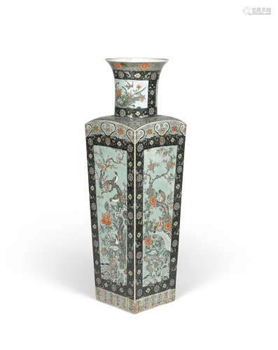 A massive famille verte square-sectioned baluster vase Chenghua mark, late Qing/Republic period