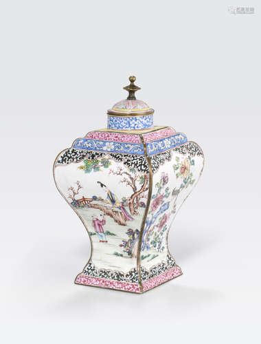 A famille rose enameled metal vase and cover Guangzhou school, Qianlong period