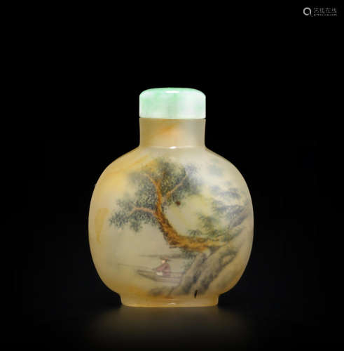 An inside-painted chalcedony snuff bottle Bottle: 1800-1860, painting: 1911