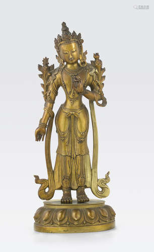 A copper alloy figure of Maitreya Qing, circa 19th century