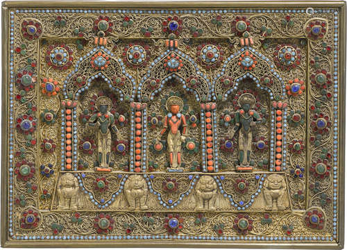 An inset stone gilt-metal filigree votive plaque Nepal, 19th/20th century