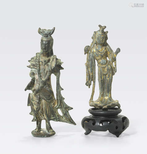 Two gilt bronze miniature bodhisattvas Northern Wei and Tang dynasties