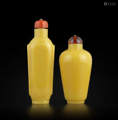 Two yellow glass snuff bottles 1730-1820