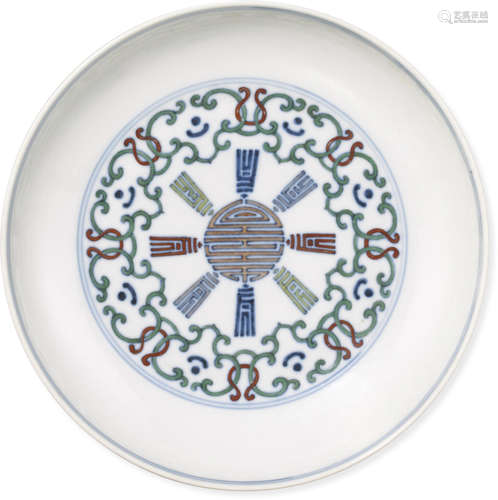 a doucai dish with shou-character decoration Daoguang six-character mark and of the period