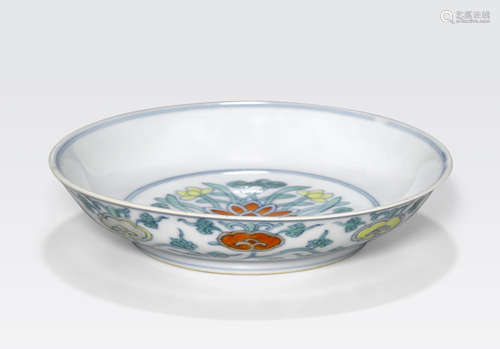 A doucai-decorated lotus and lingzhi dish Chenghua mark, 18th century