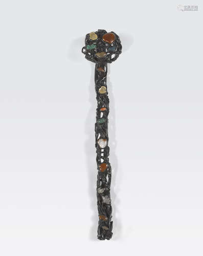 A carved wood scepter with semi-precious stone inlay 19th century