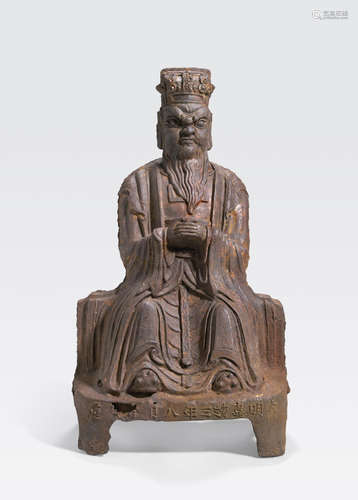 A cast iron Daoist divinity Ming dynasty, dated by inscription to Jiajing third year, 8th month (1524)