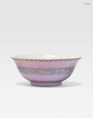 A pink ground famille rose bowl Qianlong mark and period