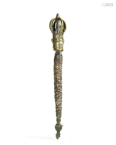 A brass alloy and meteoric iron ritual mace Tibet, 15th century or earlier