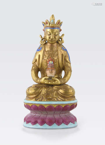 A gilt and polychrome enameled porcelain seated figure of Amitayus Late Qing/Republic period