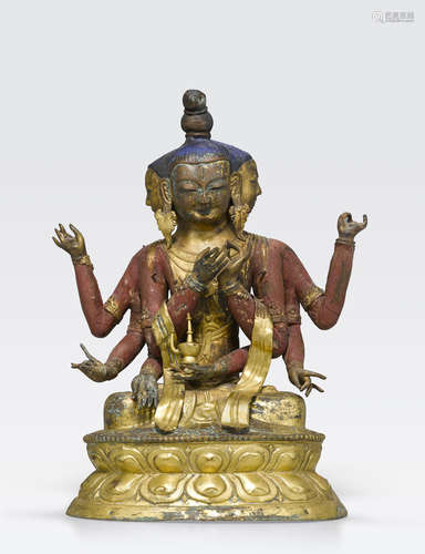 A gilt copper alloy repoussé figure of Ushnishavijaya Mongolia, 18th/19th century