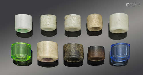 A group of ten jade, hardstone and glass archer's rings Qing dynasty