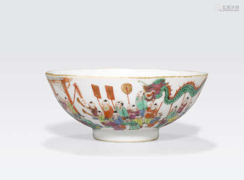 A famille rose enameled porcelain bowl with 'Hundred Children' decoration Tongzhi mark, late Qing/Republic period