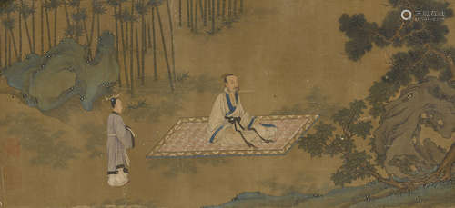 Various Artists (20th century) Two paintings of Landscape and Figures with Calligraphy