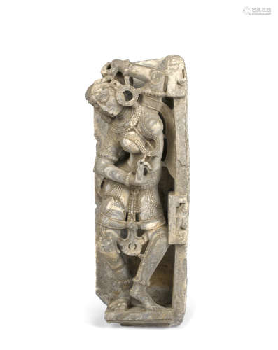 A marble carving of a celestial attendant India, 20th century