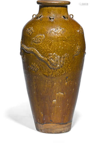 A chestnut glazed pottery martaban jar Ming dynasty