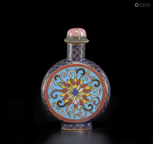 A cloisonné enameled copper 'moon flask' snuff bottle 1800-1900