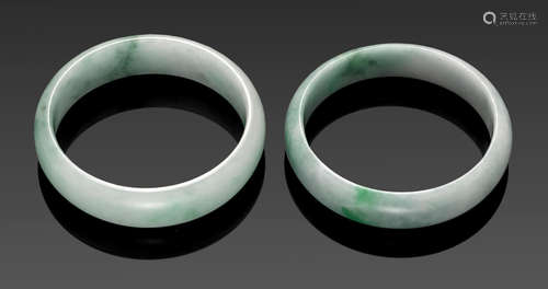 Two Mottled green jadeite bangles