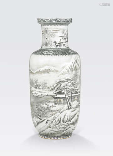 A porcelain rouleau vase with snow scenes Kangxi mark