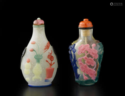 Two multi-color overlaid glass snuff bottles 1860-1940