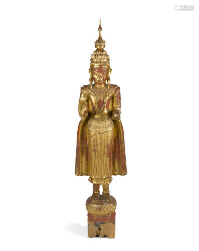A large gilt lacquered wood figure of Buddha Thailand, 20th century