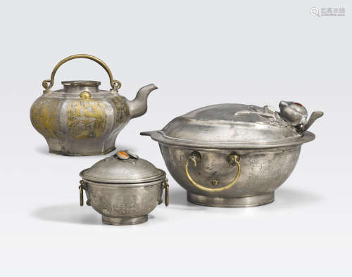 A group of three pewter serving vessels Late Qing/Republic period