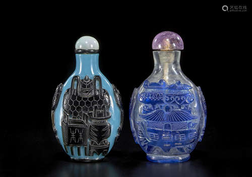 Two overlay decorated glass snuff bottles 1830-1930