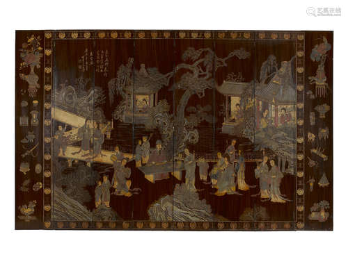 A large eight panel coromandel screen Late Qing/Republic period