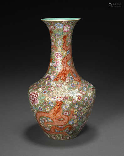 A polychrome enameled porcleain dragon vase Daoguang seal mark, Republic Period