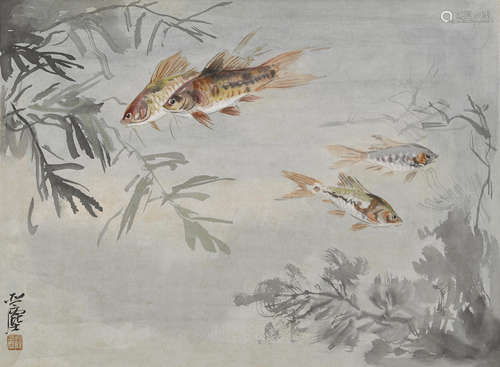 Wang Yachen (1894-1983) Goldfish and Water Weeds