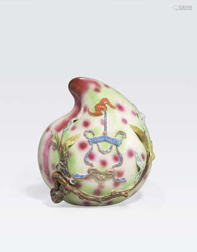 A large polychrome enameled model of an auspicious peach 20th century