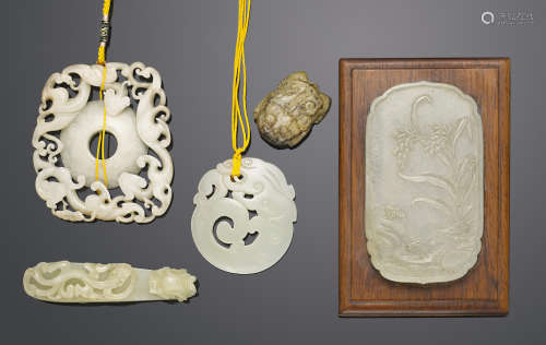 A group of five jade decorations