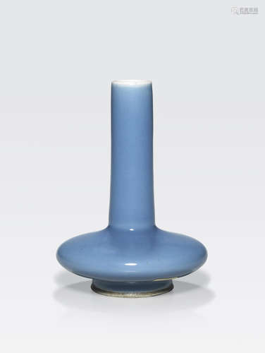 A small sky blue glazed long necked vase Kangxi mark, 19th century