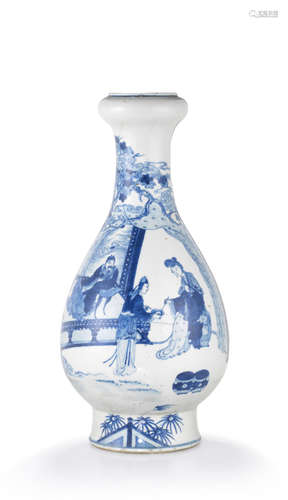 A blue and white garlic-headed vase with figural decoration Late Qing/Republic period