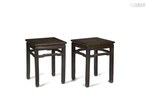 A pair of hongmu square stools 19th century