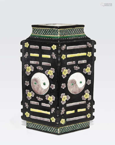 A famille noire enameled lozenge shaped vase Kangxi mark, 19th century